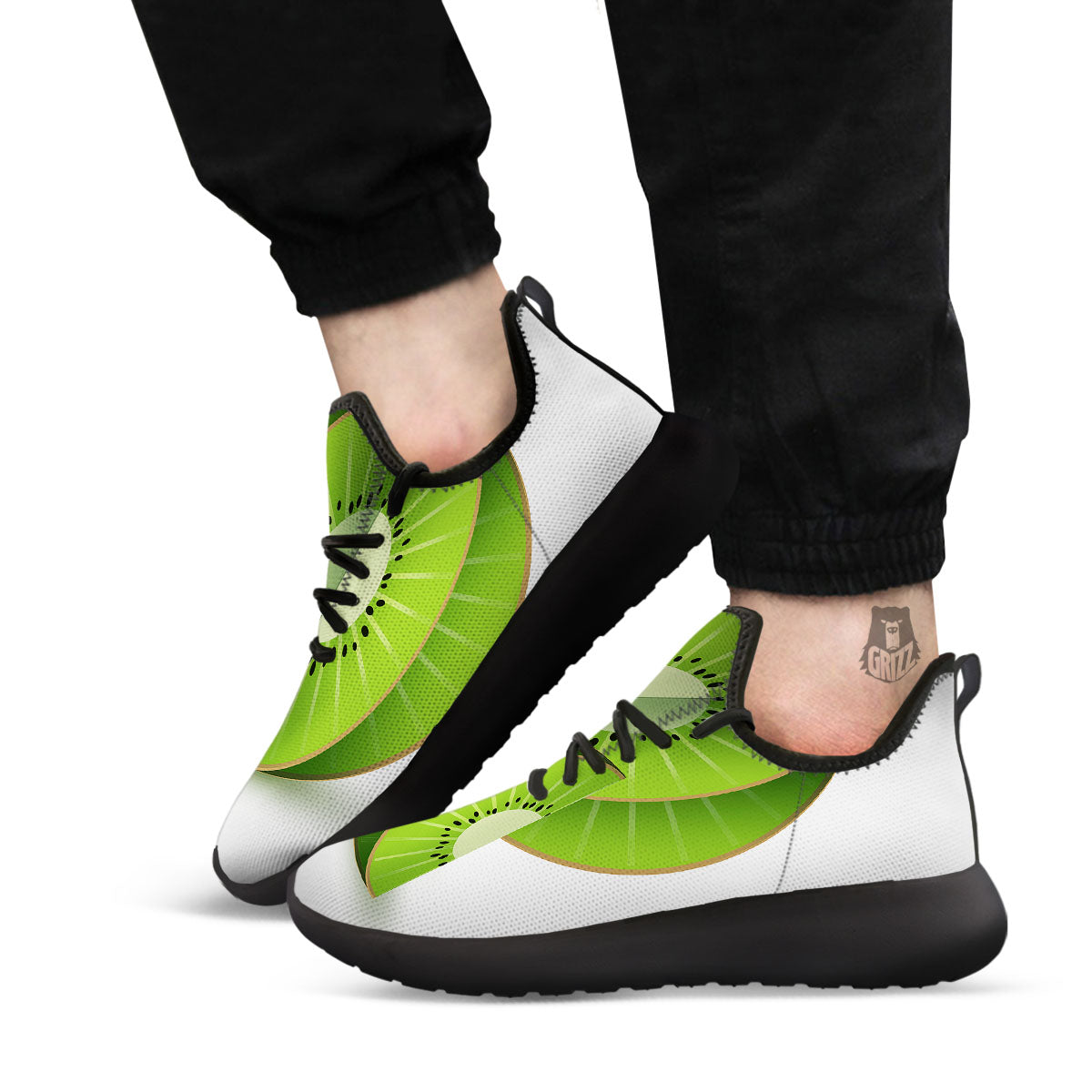 3D Kiwi Print Black Athletic Shoes-grizzshop