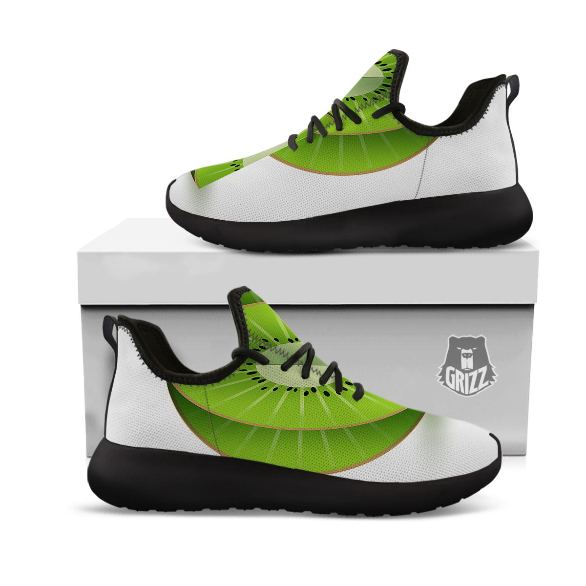 3D Kiwi Print Black Athletic Shoes-grizzshop