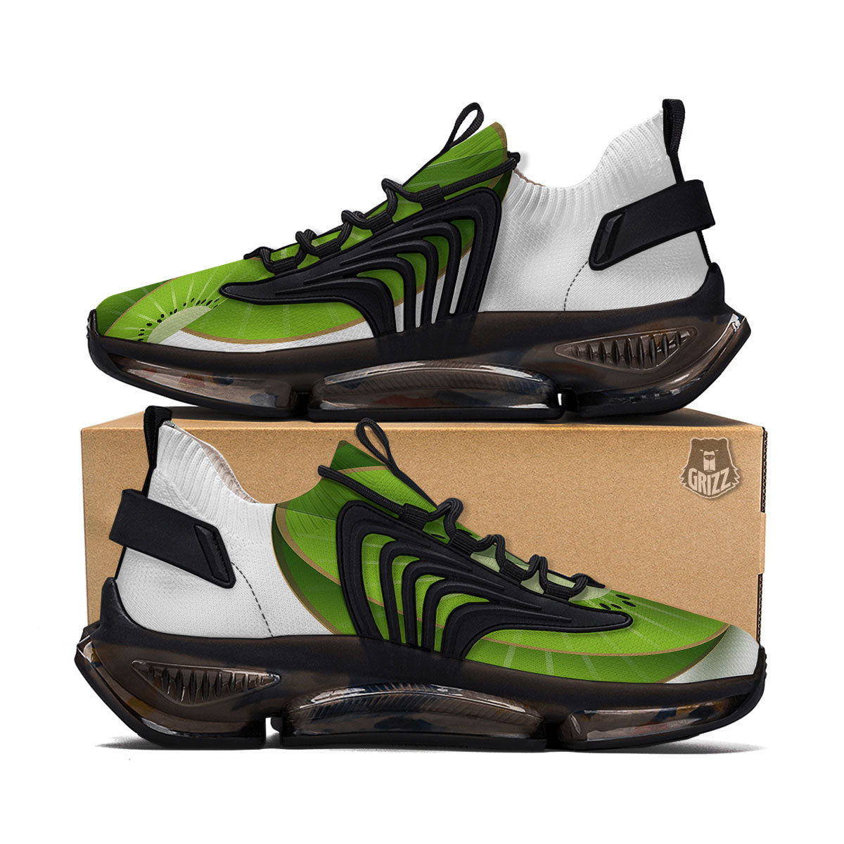 3D Kiwi Print Black Gym Shoes-grizzshop