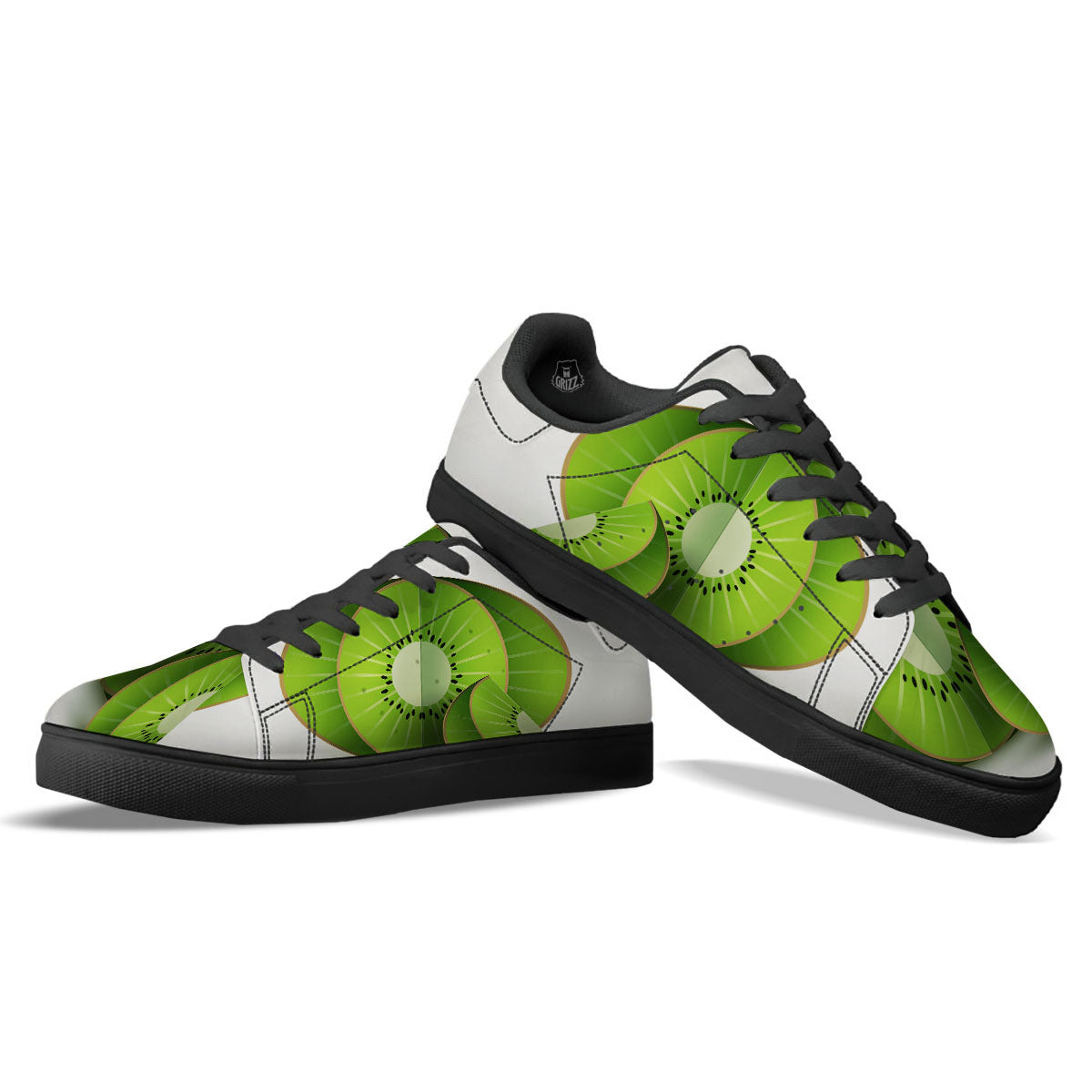 3D Kiwi Print Black Low Top Sneakers-grizzshop