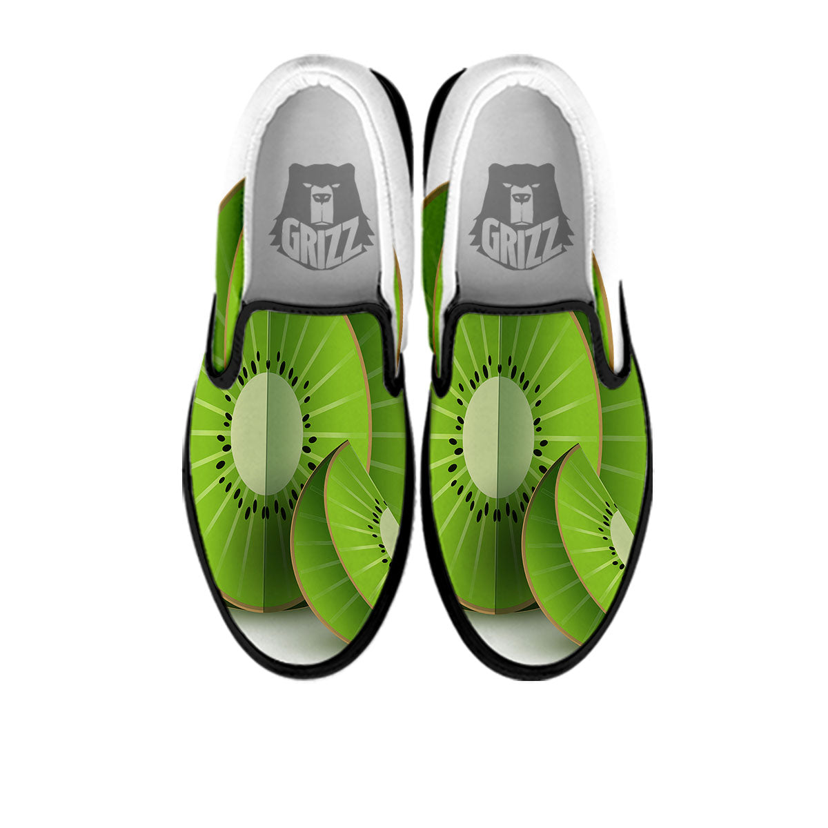 3D Kiwi Print Black Slip On Shoes-grizzshop
