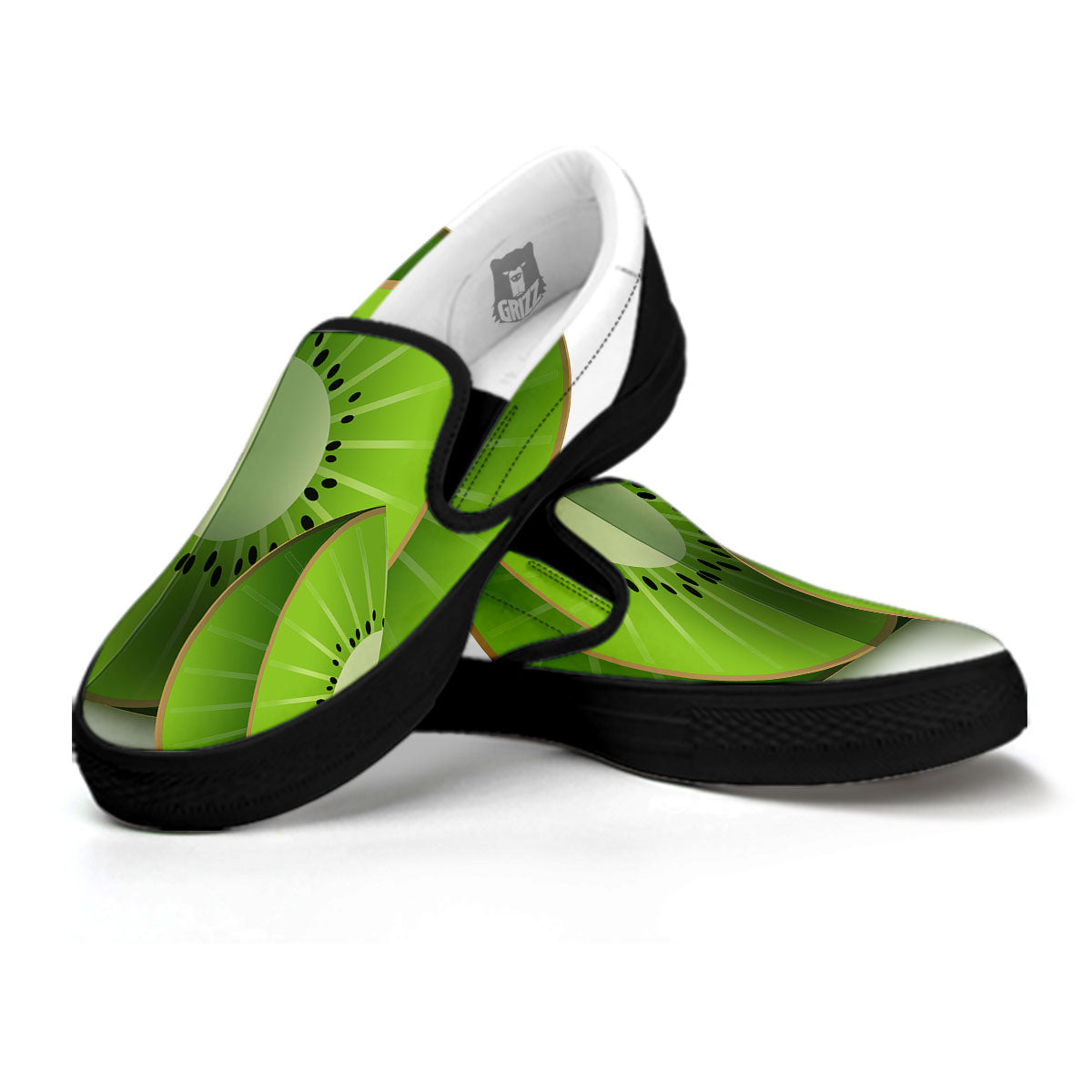 3D Kiwi Print Black Slip On Shoes-grizzshop