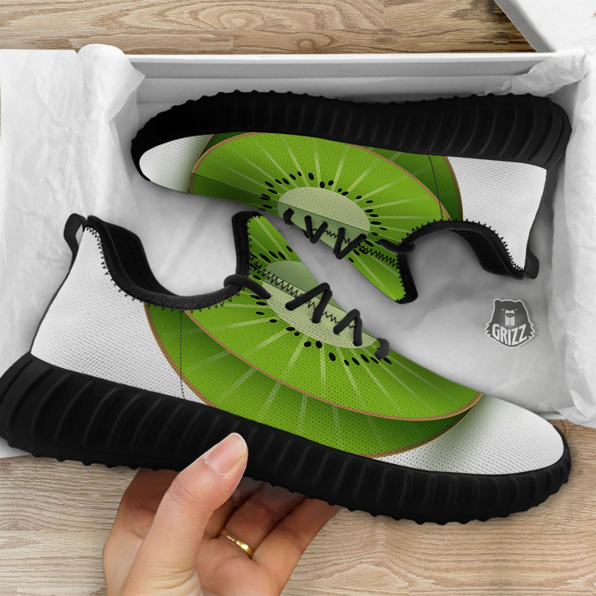 3D Kiwi Print Black Walking Shoes-grizzshop