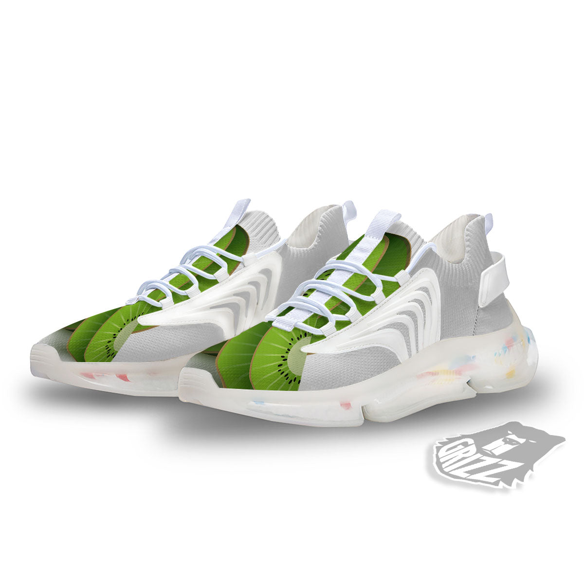 3D Kiwi Print White Gym Shoes-grizzshop