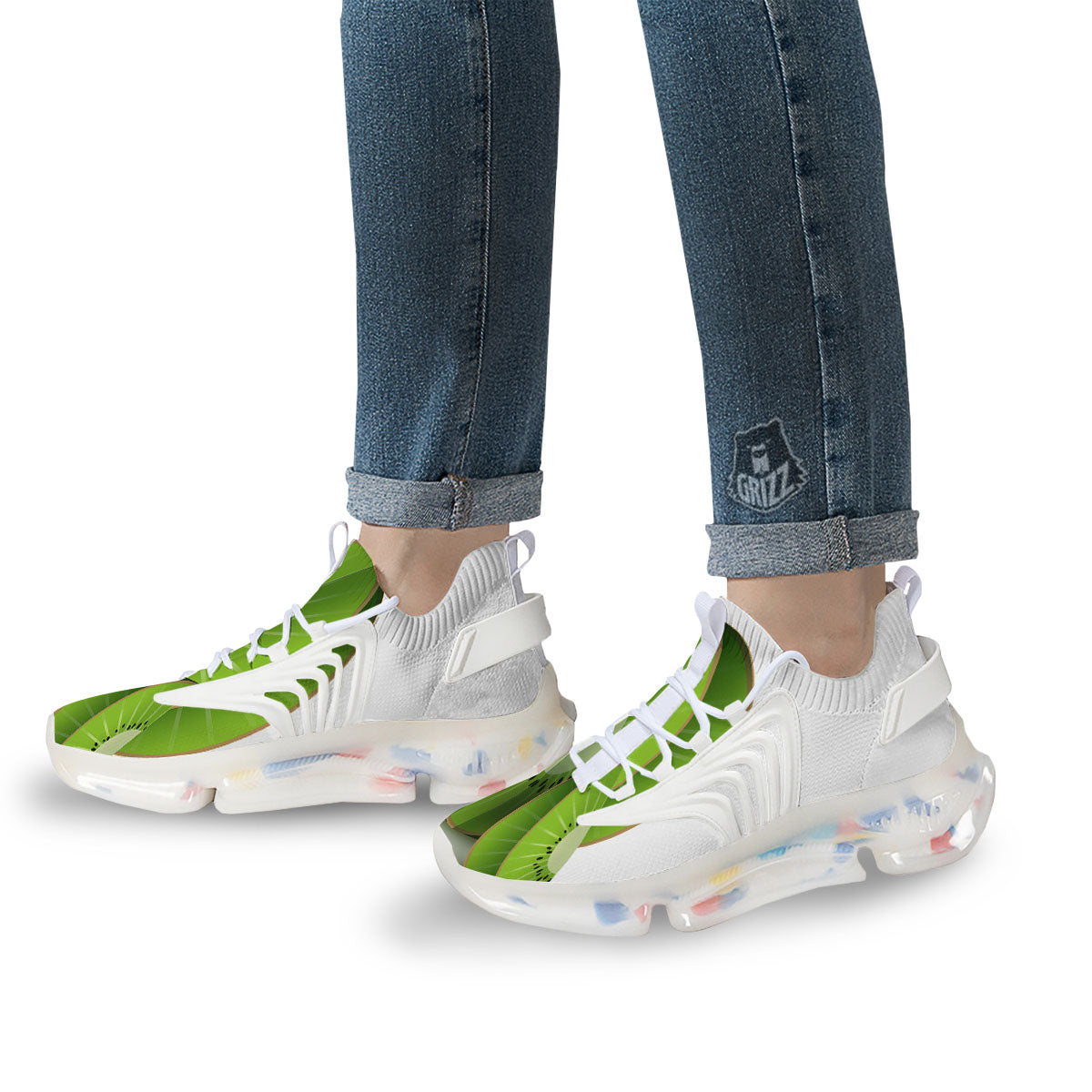 3D Kiwi Print White Gym Shoes-grizzshop