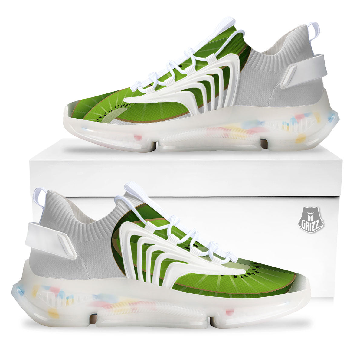 3D Kiwi Print White Gym Shoes-grizzshop