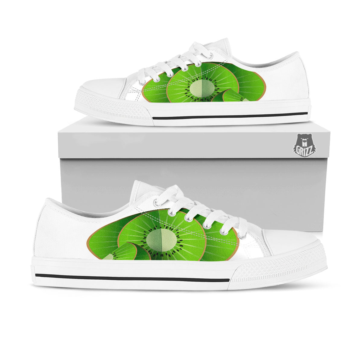 3D Kiwi Print White Low Top Shoes-grizzshop