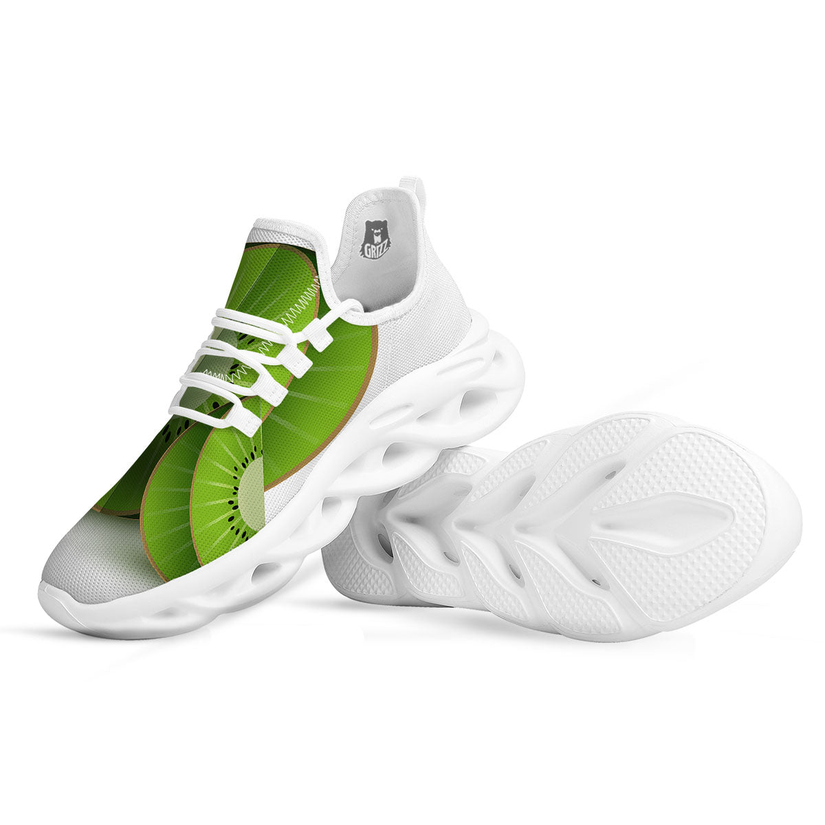 3D Kiwi Print White Running Shoes-grizzshop