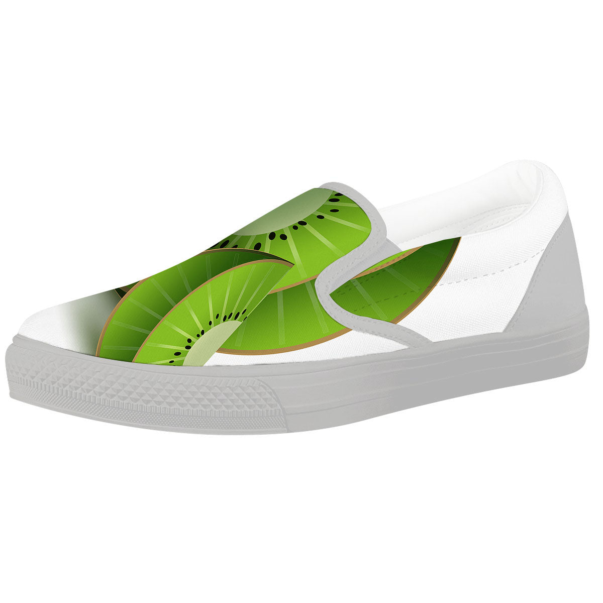 3D Kiwi Print White Slip On Shoes-grizzshop