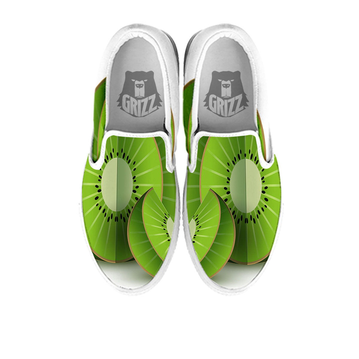3D Kiwi Print White Slip On Shoes-grizzshop
