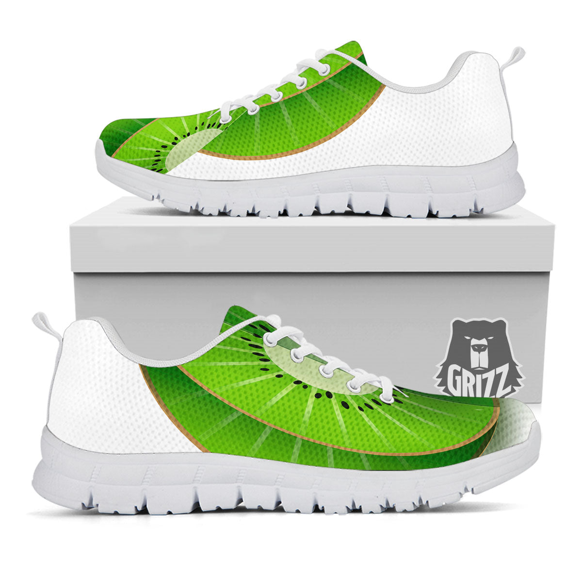3D Kiwi Print White Sneaker-grizzshop