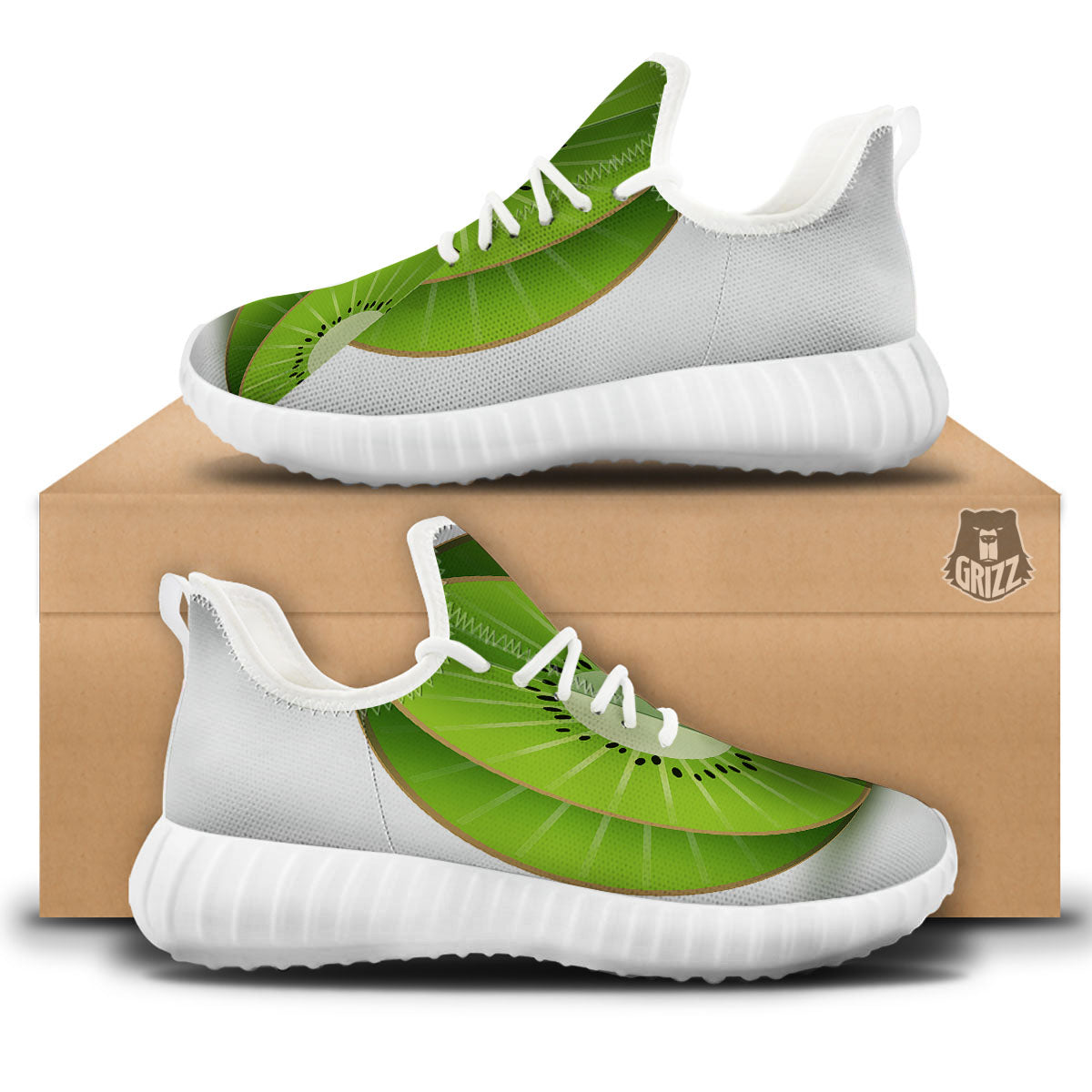 3D Kiwi Print White Walking Shoes-grizzshop