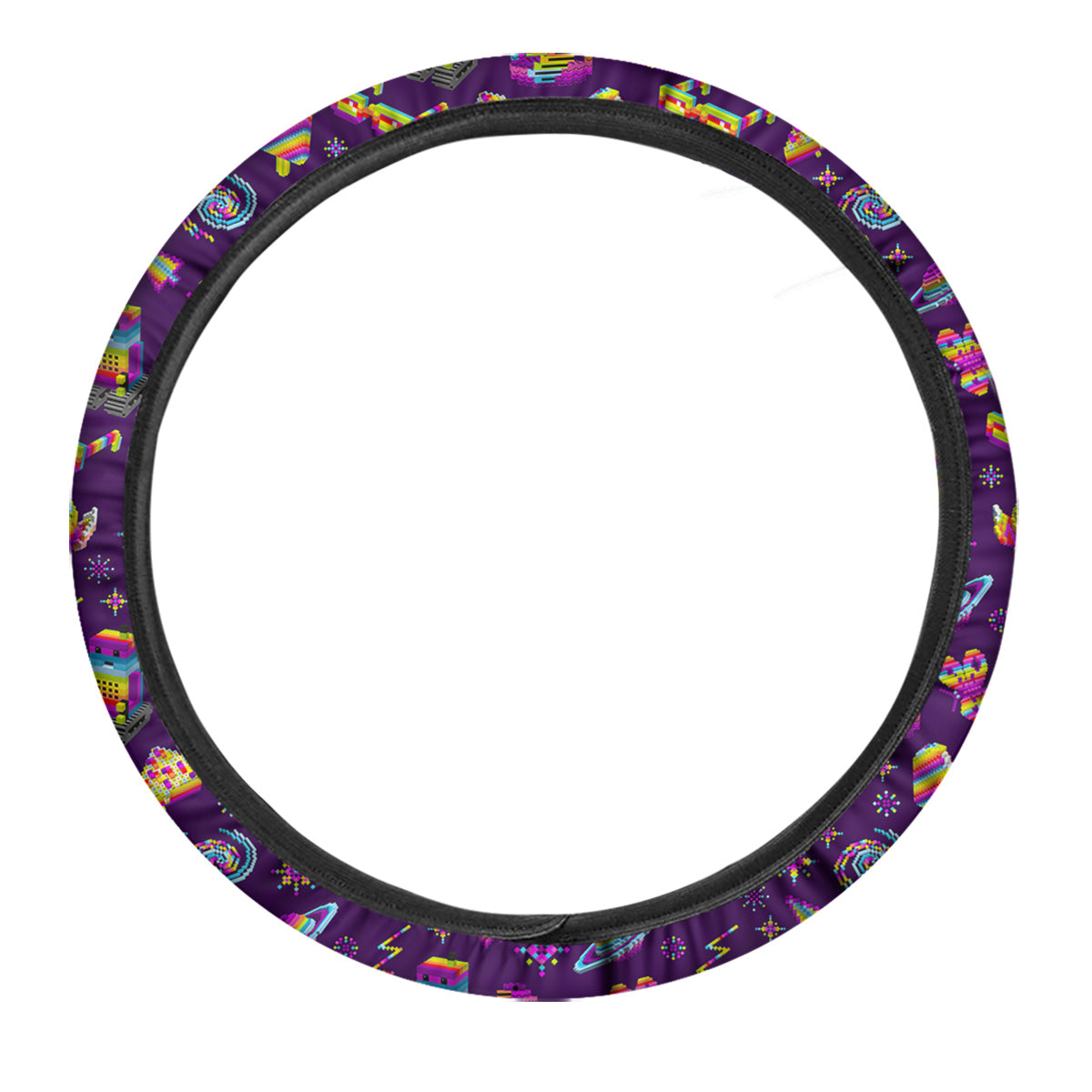 3D Pixel Cartoon Print Pattern Car Steering Wheel Cover-grizzshop