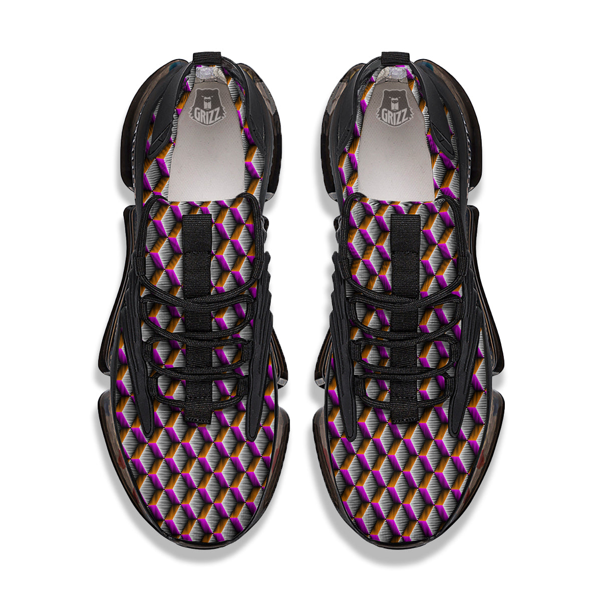 3D Rhombus Print Pattern Black Gym Shoes-grizzshop