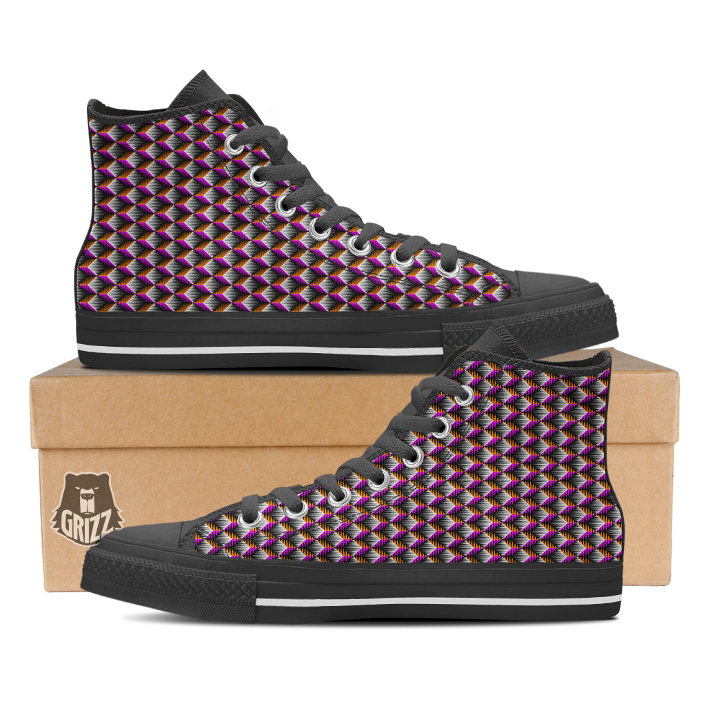 3D Rhombus Print Pattern Black High Top Shoes-grizzshop