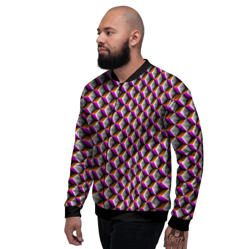 3D Rhombus Print Pattern Men's Bomber Jacket-grizzshop