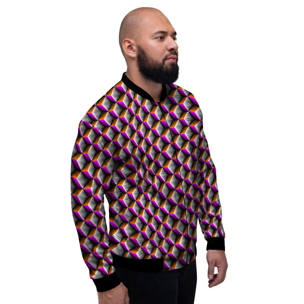 3D Rhombus Print Pattern Men's Bomber Jacket-grizzshop