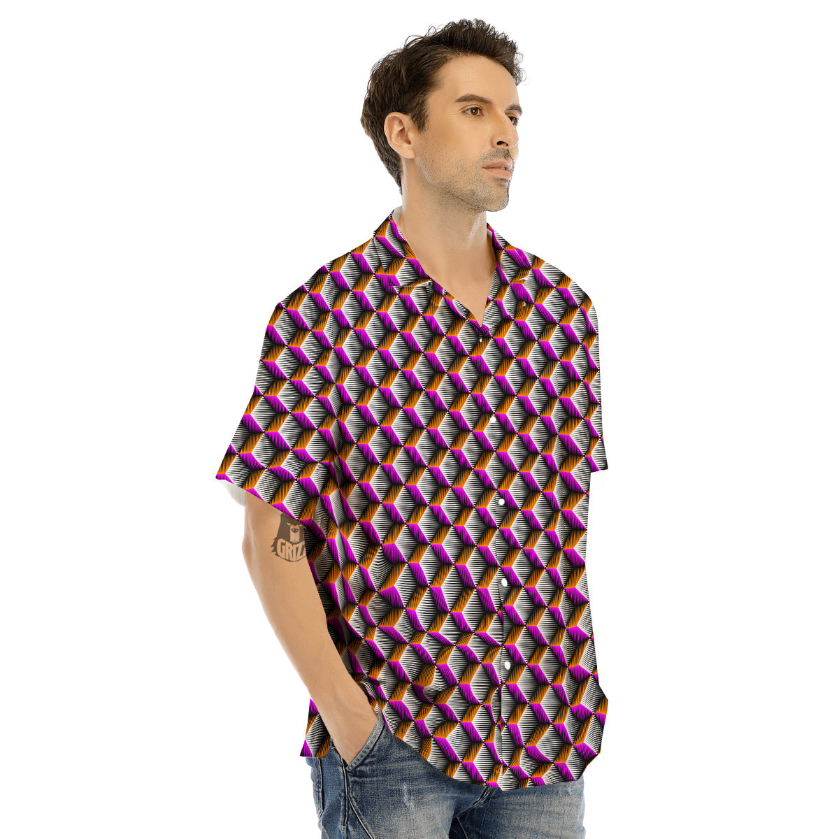 3D Rhombus Print Pattern Men's Hawaiian Shirt-grizzshop