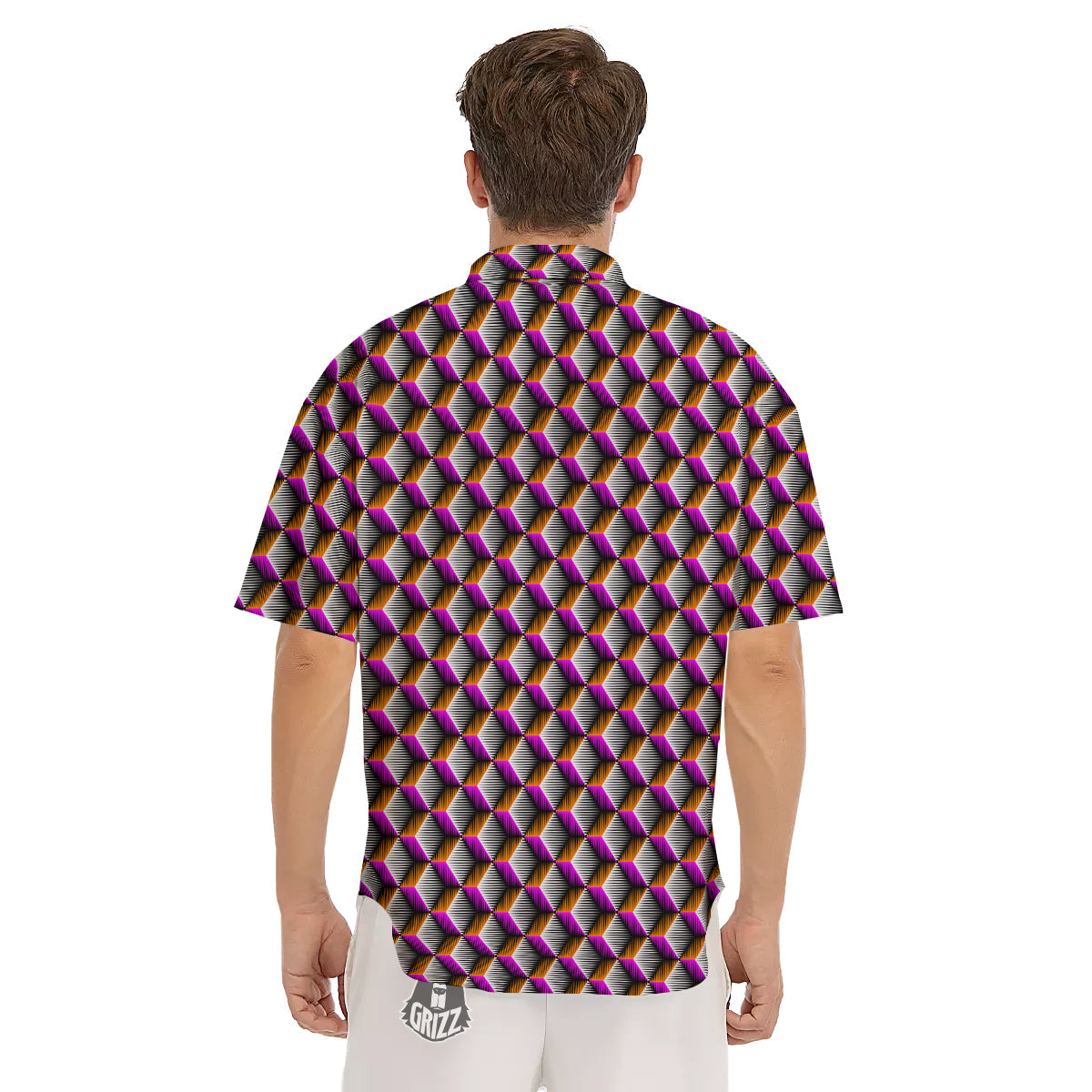 3D Rhombus Print Pattern Men's Short Sleeve Shirts-grizzshop