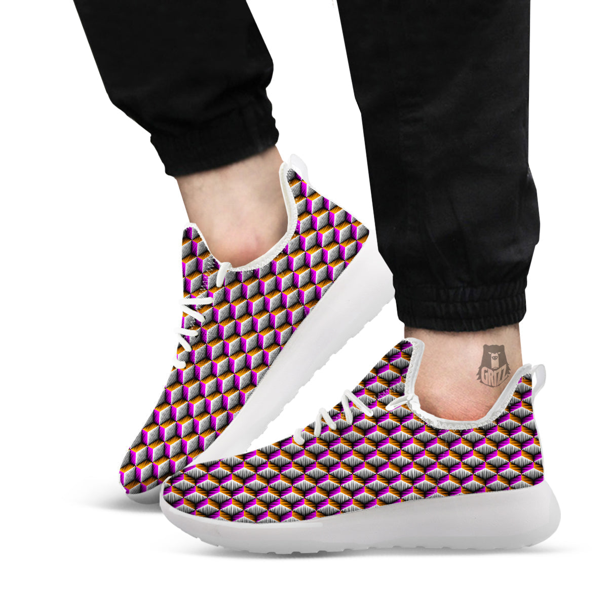 3D Rhombus Print Pattern White Athletic Shoes-grizzshop