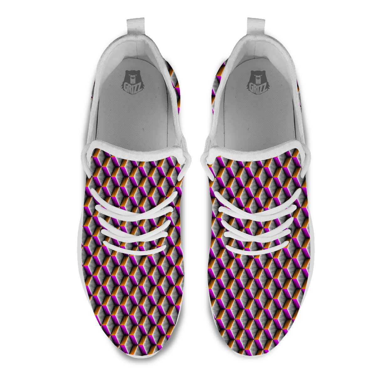 3D Rhombus Print Pattern White Athletic Shoes-grizzshop