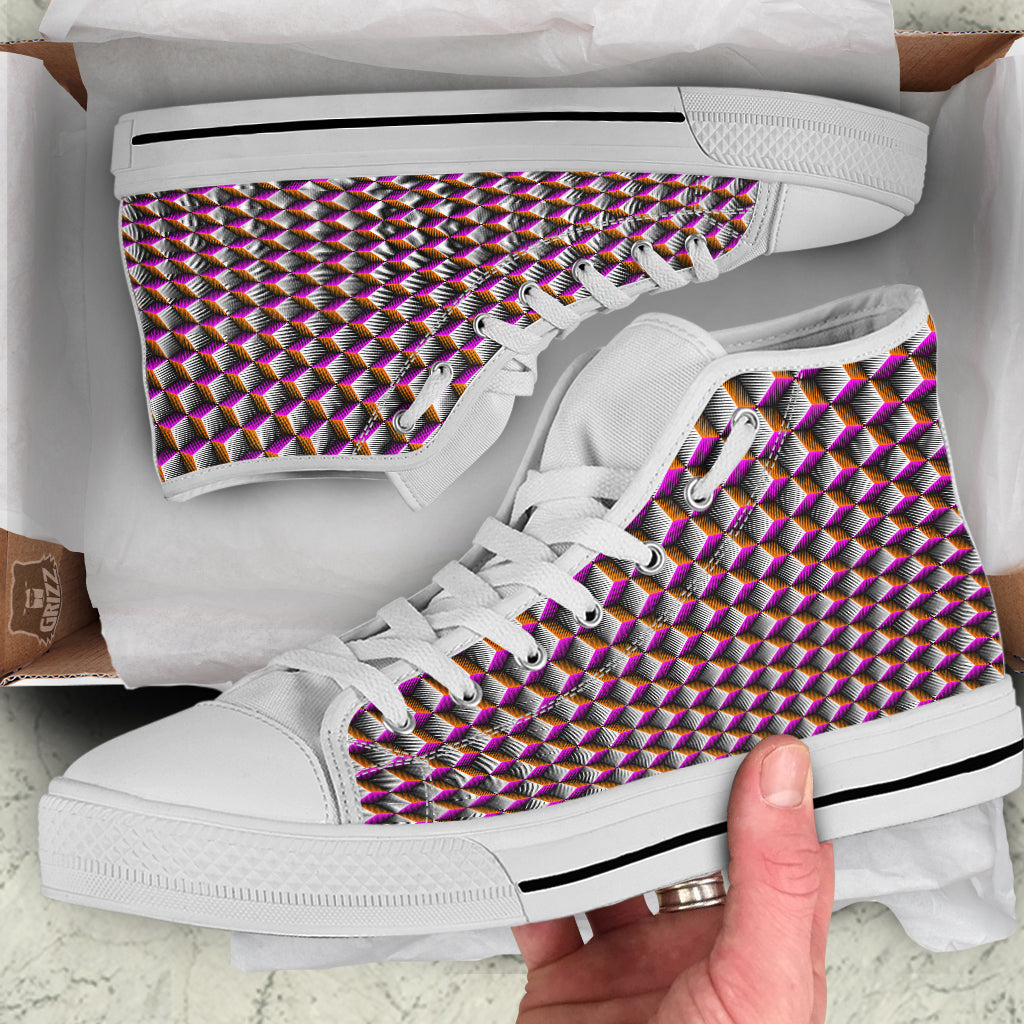 3D Rhombus Print Pattern White High Top Shoes-grizzshop
