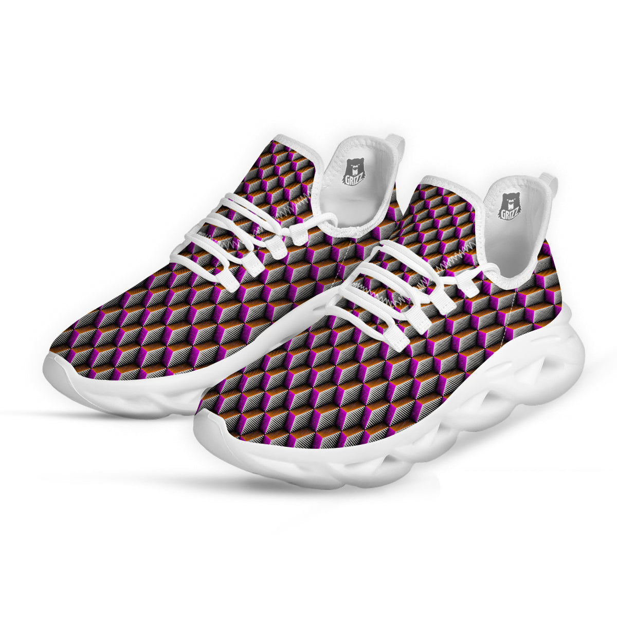3D Rhombus Print Pattern White Running Shoes-grizzshop