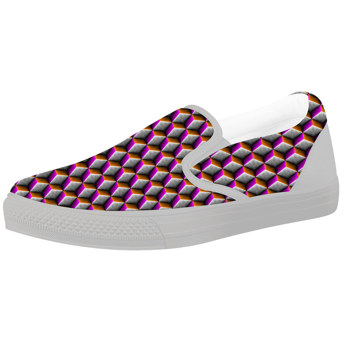3D Rhombus Print Pattern White Slip On Shoes-grizzshop