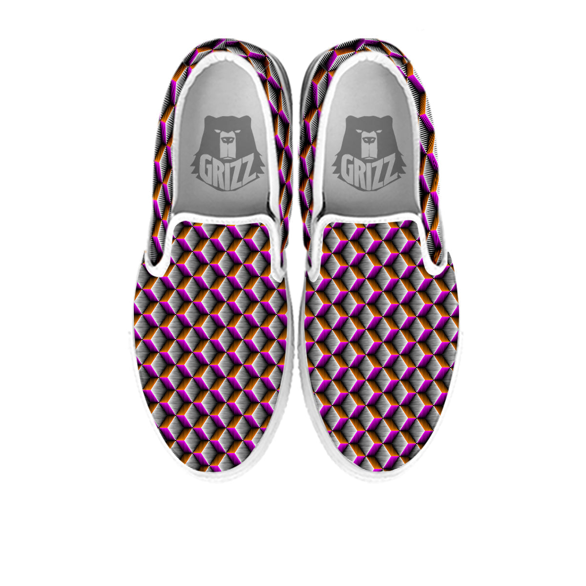 3D Rhombus Print Pattern White Slip On Shoes-grizzshop
