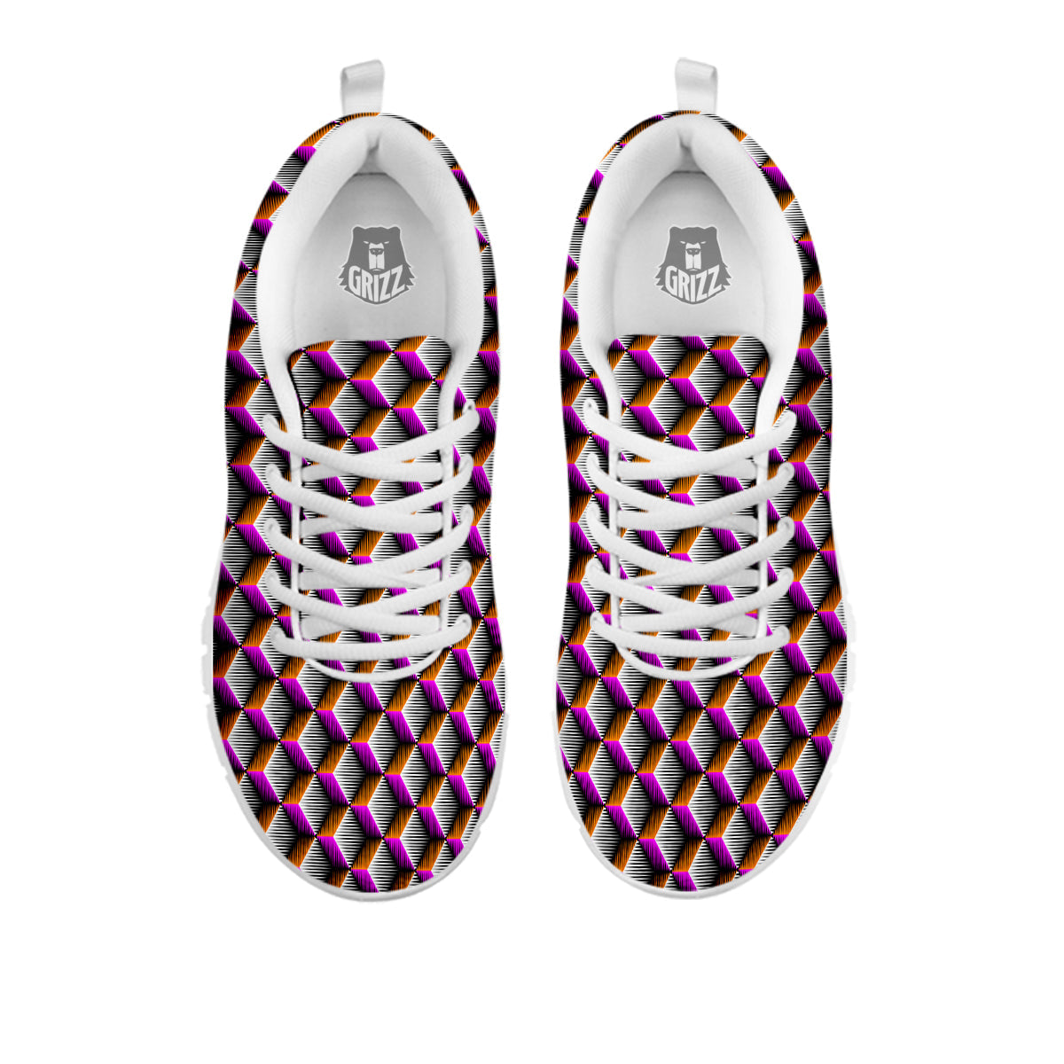 3D Rhombus Print Pattern White Sneaker-grizzshop