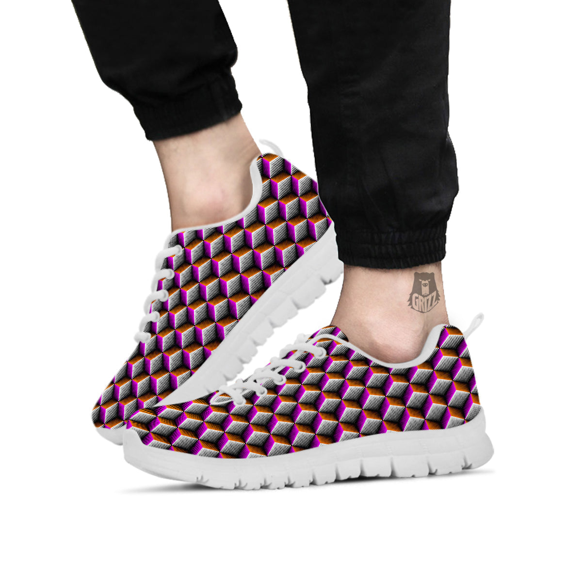 3D Rhombus Print Pattern White Sneaker-grizzshop