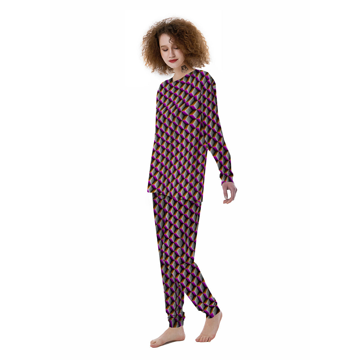 3D Rhombus Print Pattern Women's Pajamas-grizzshop
