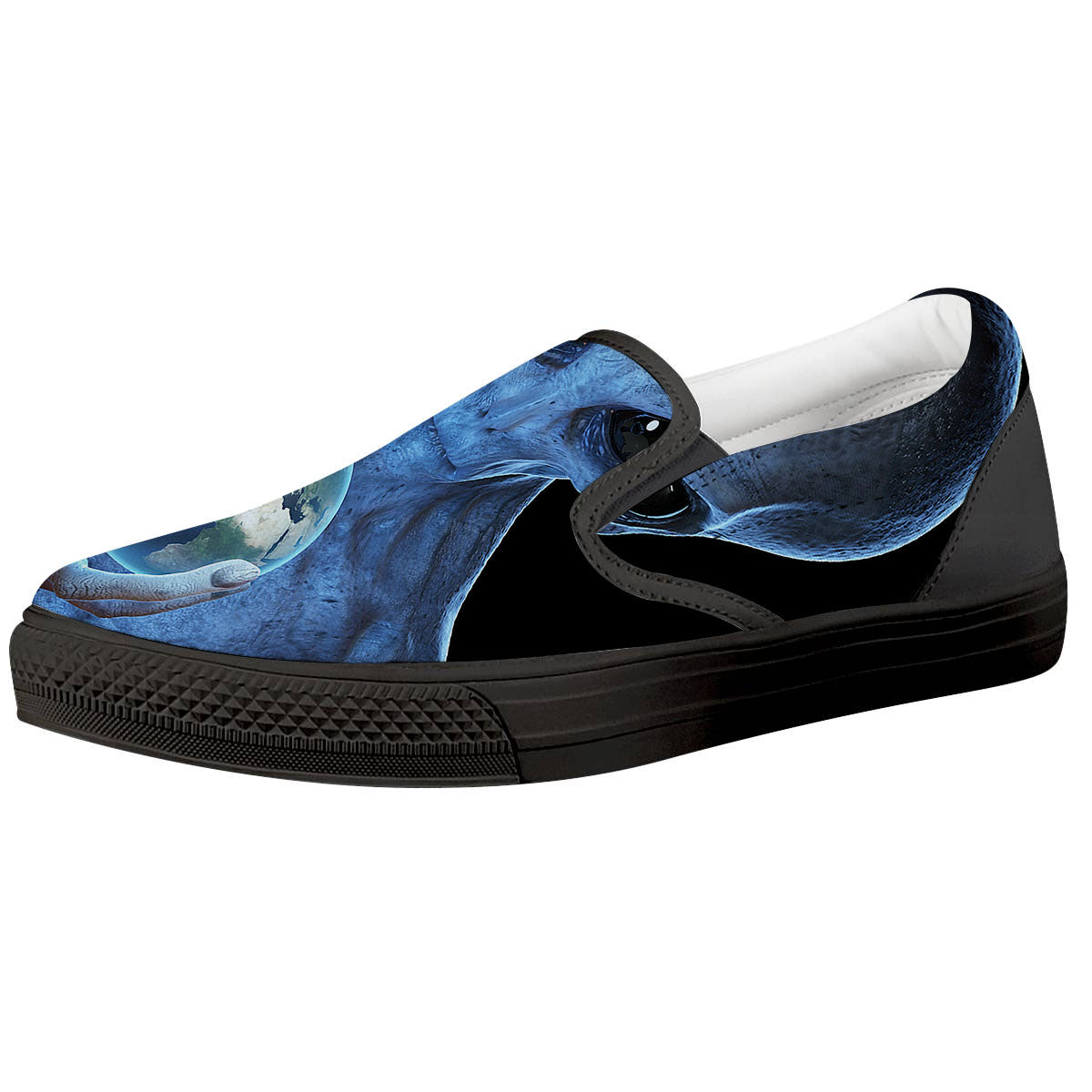 3D Scary Alien Grey Print Black Slip On Shoes-grizzshop
