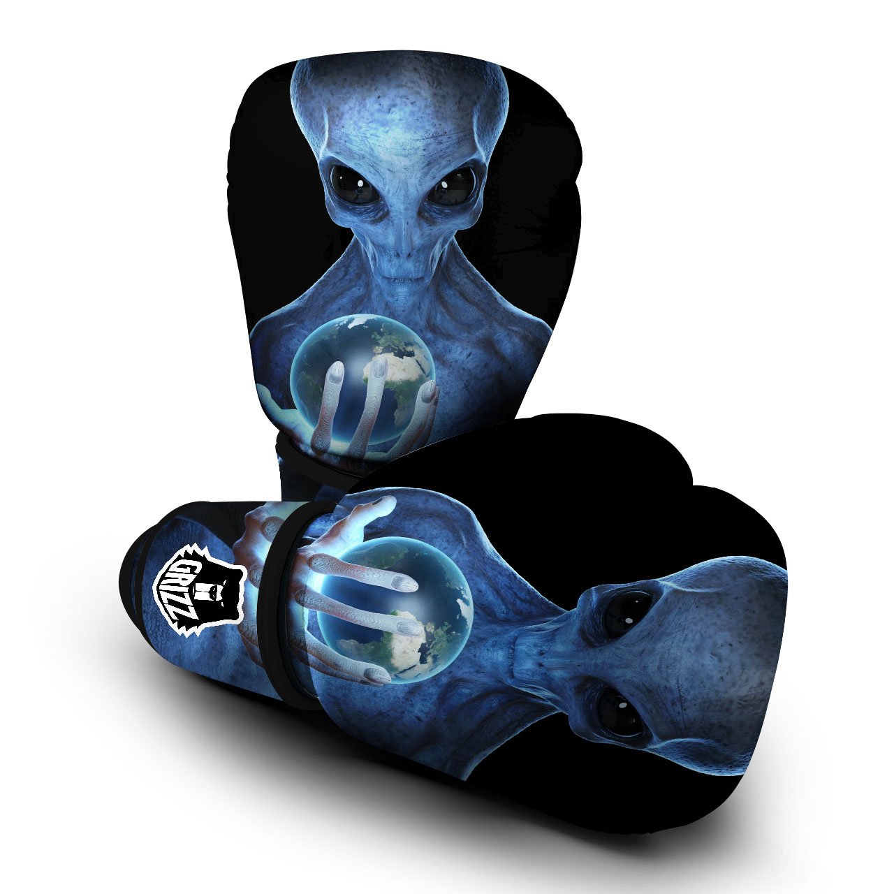 3D Scary Alien Grey Print Boxing Gloves-grizzshop