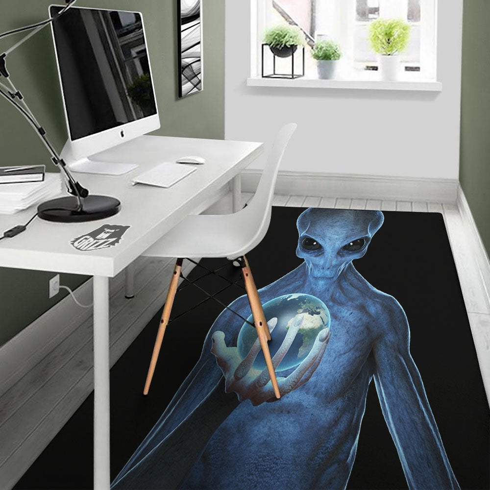 3D Scary Alien Grey Print Floor Mat-grizzshop