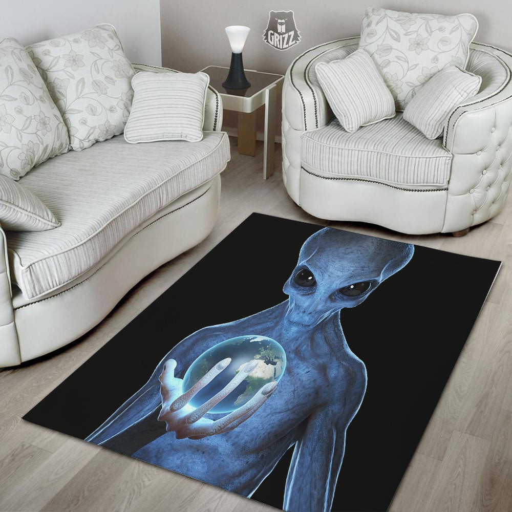 3D Scary Alien Grey Print Floor Mat-grizzshop