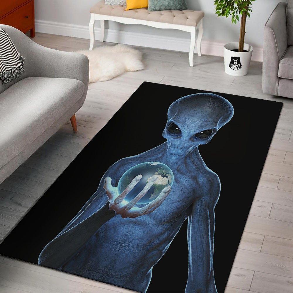 3D Scary Alien Grey Print Floor Mat-grizzshop