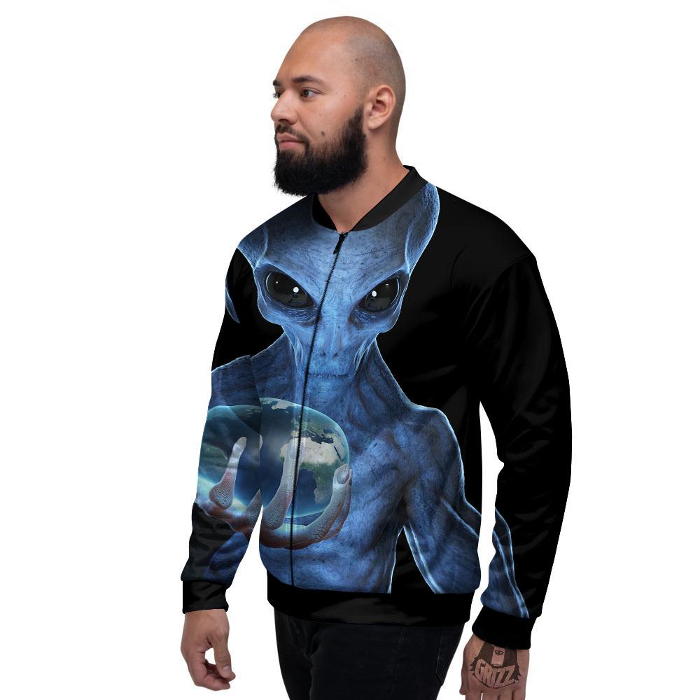 3D Scary Alien Grey Print Men's Bomber Jacket-grizzshop