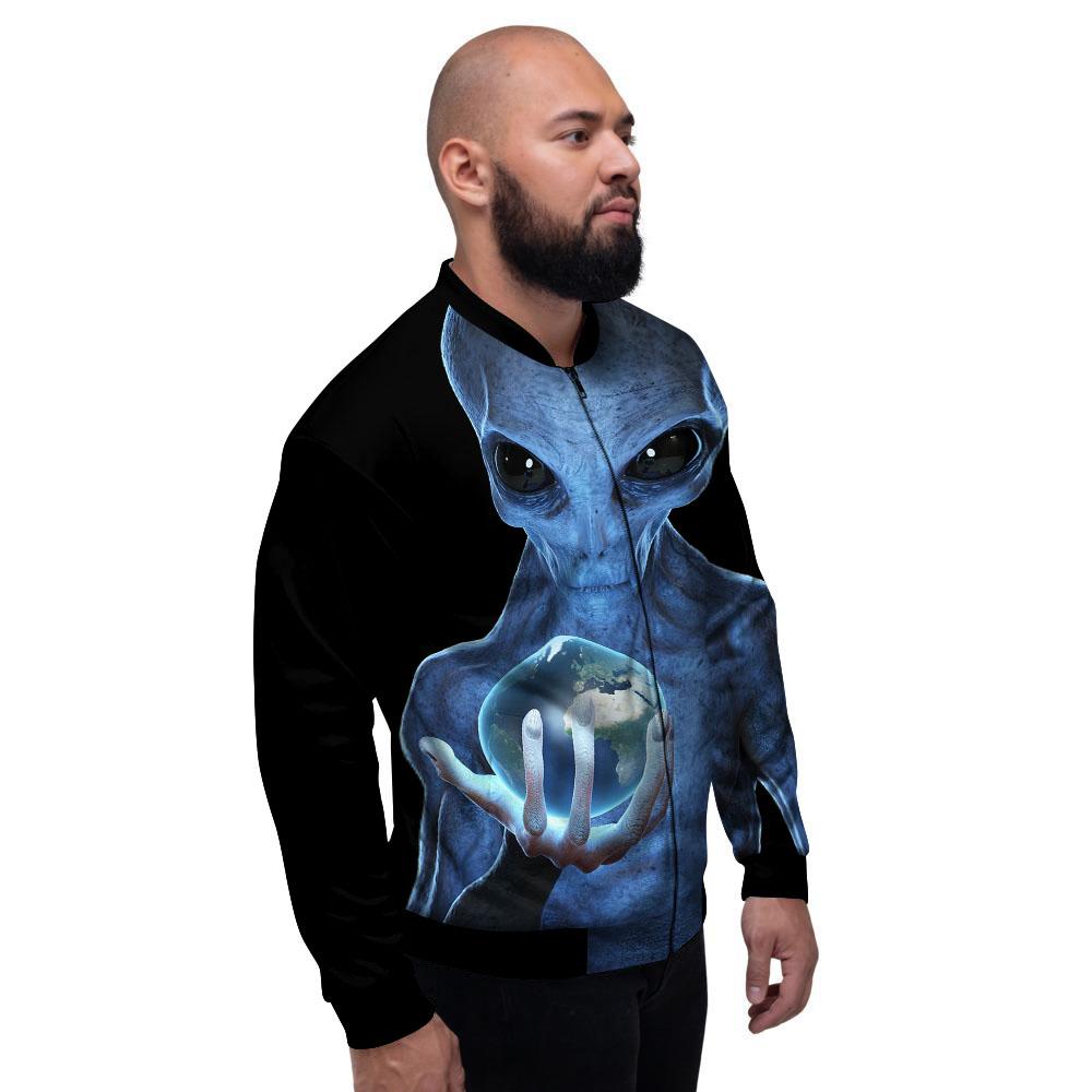 3D Scary Alien Grey Print Men's Bomber Jacket-grizzshop