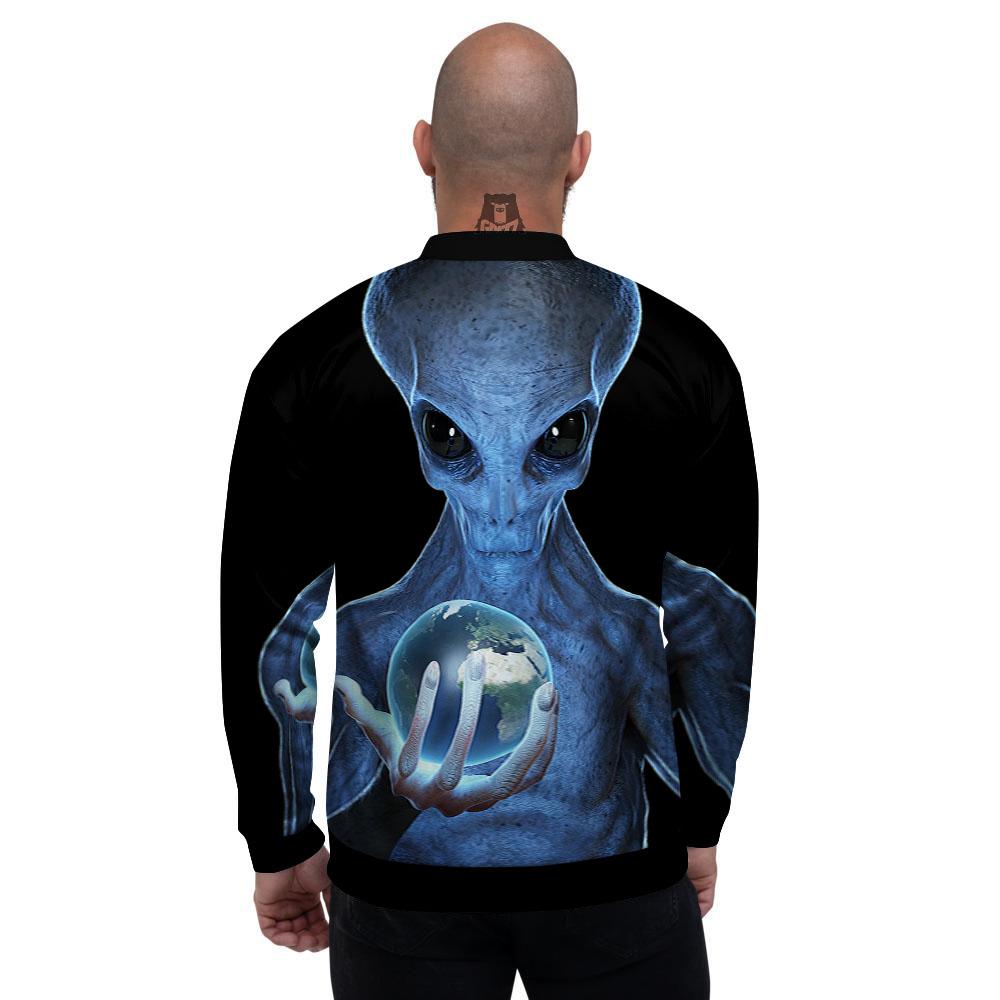 3D Scary Alien Grey Print Men's Bomber Jacket-grizzshop