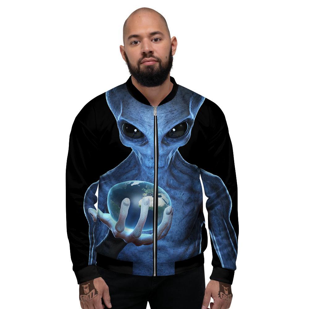 3D Scary Alien Grey Print Men's Bomber Jacket-grizzshop