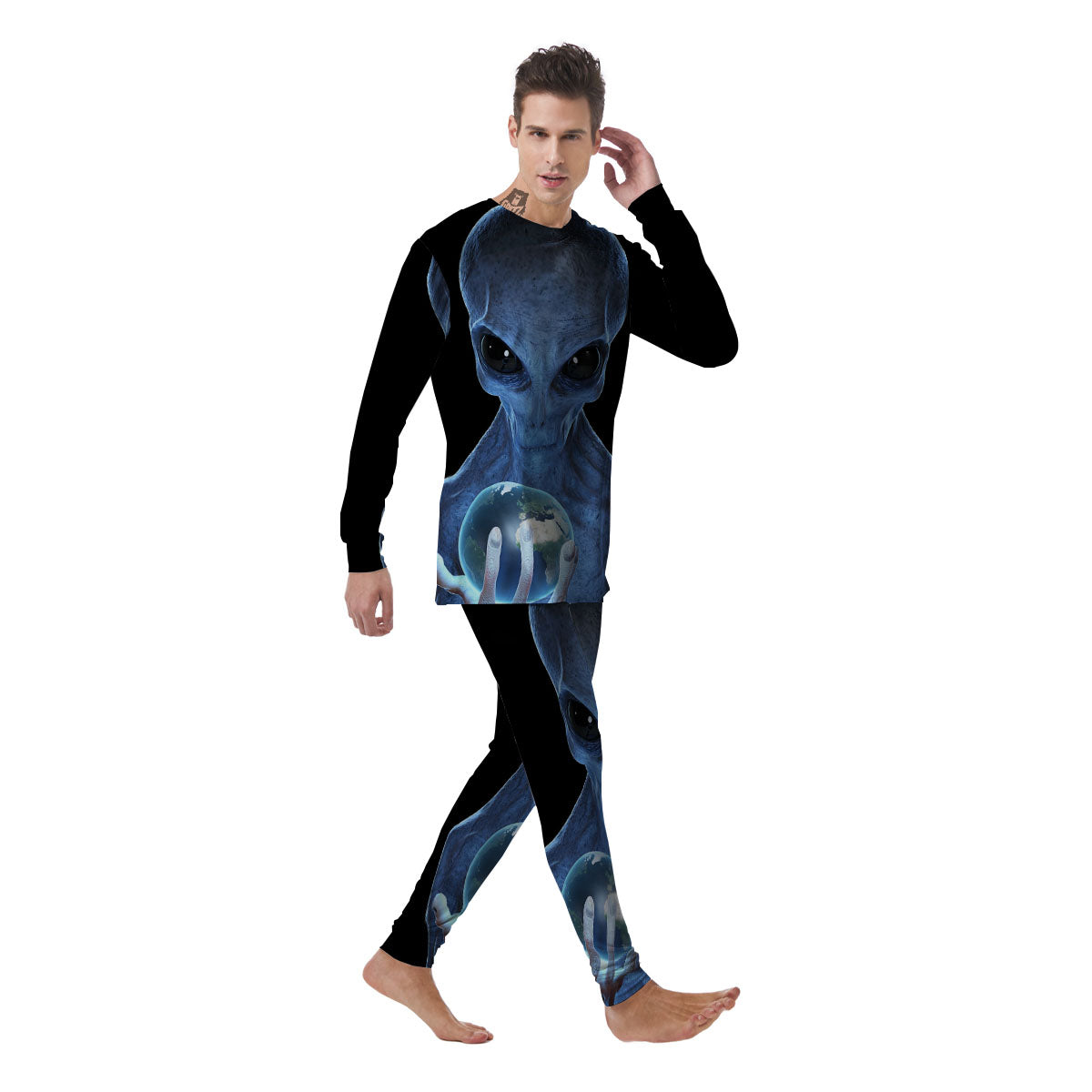 3D Scary Alien Grey Print Men's Pajamas-grizzshop