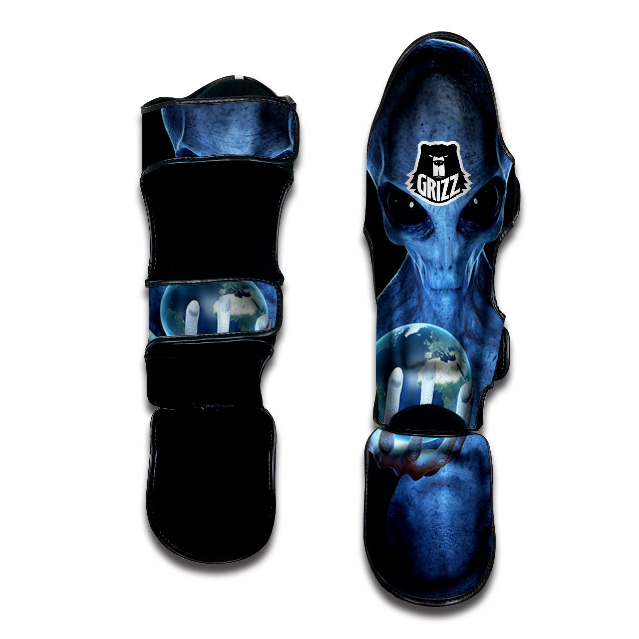 3D Scary Alien Grey Print Muay Thai Shin Guards-grizzshop