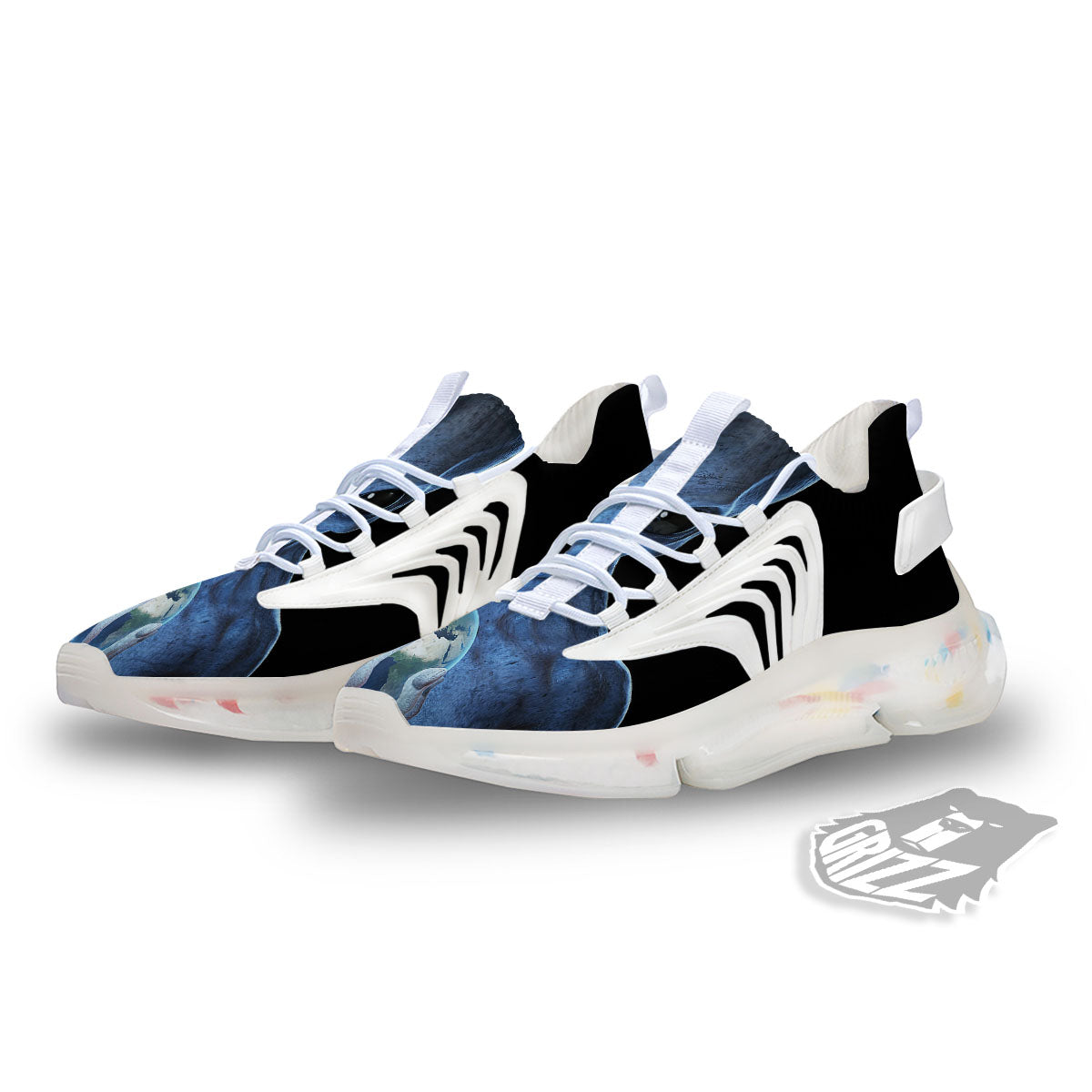 3D Scary Alien Grey Print White Gym Shoes-grizzshop