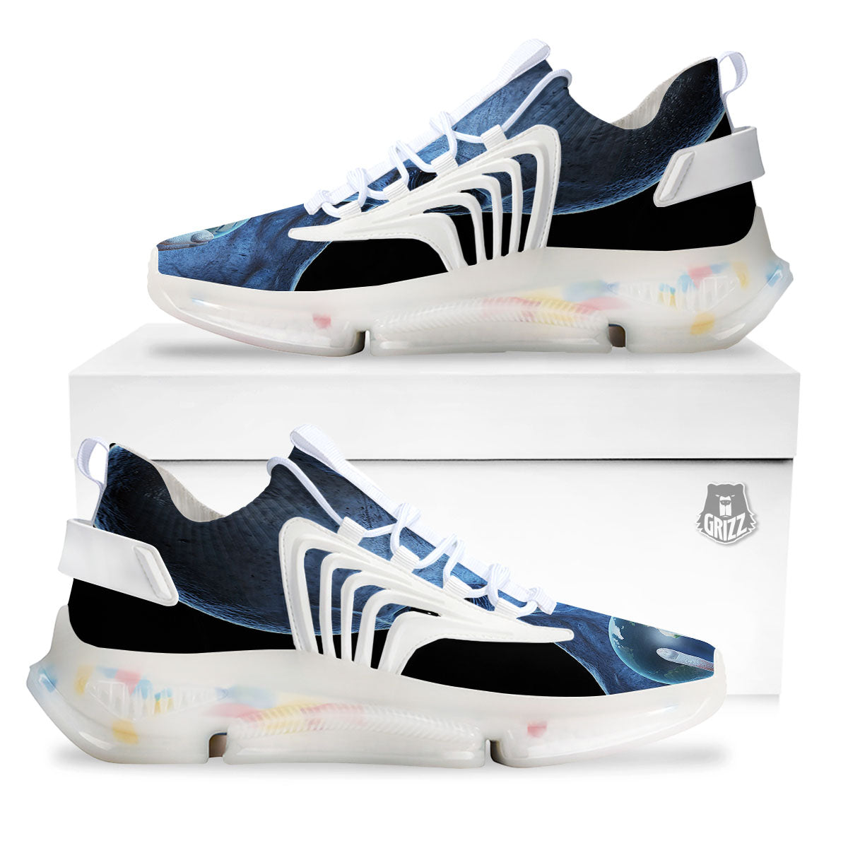 3D Scary Alien Grey Print White Gym Shoes-grizzshop