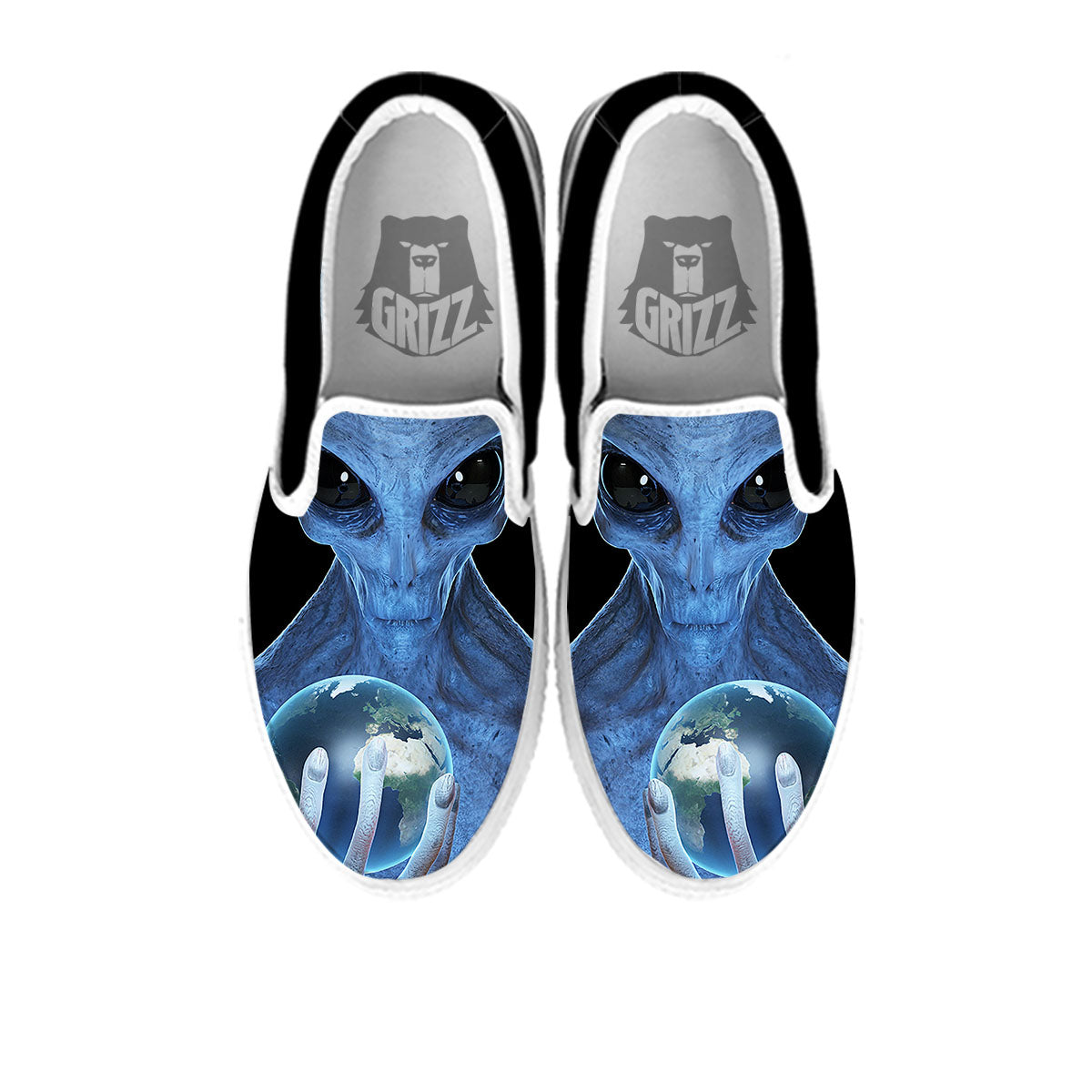 3D Scary Alien Grey Print White Slip On Shoes-grizzshop
