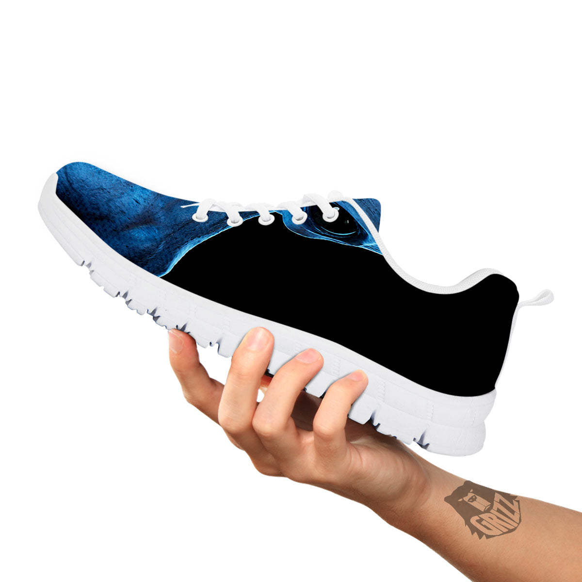 3D Scary Alien Grey Print White Sneaker-grizzshop