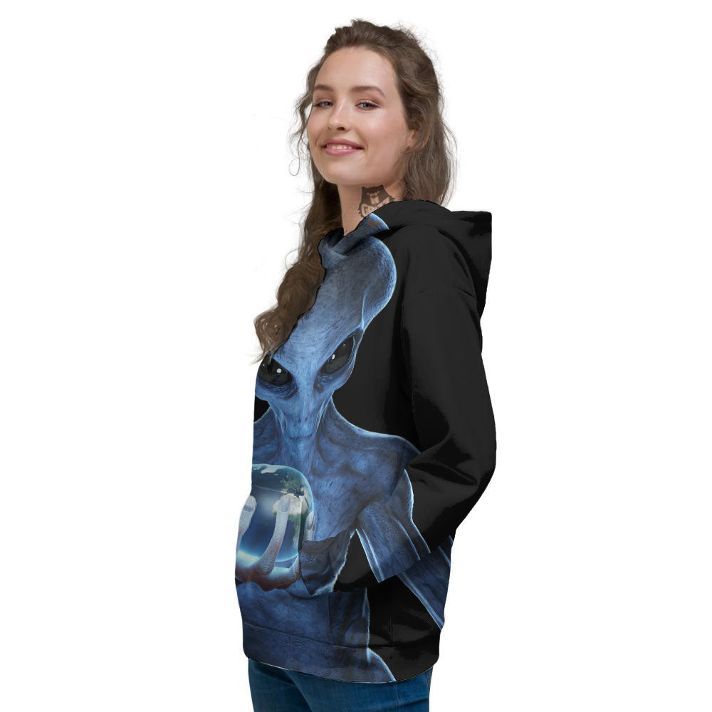 3D Scary Alien Grey Print Women's Hoodie-grizzshop