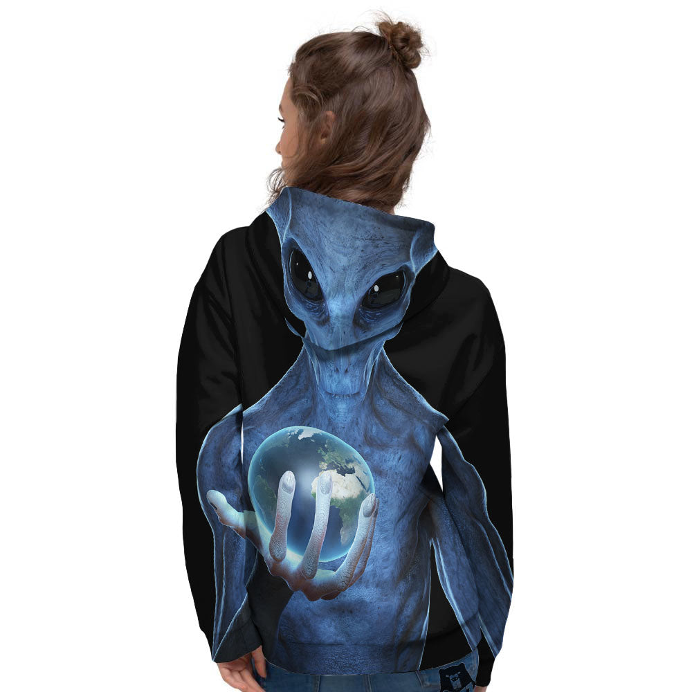 3D Scary Alien Grey Print Women's Hoodie-grizzshop