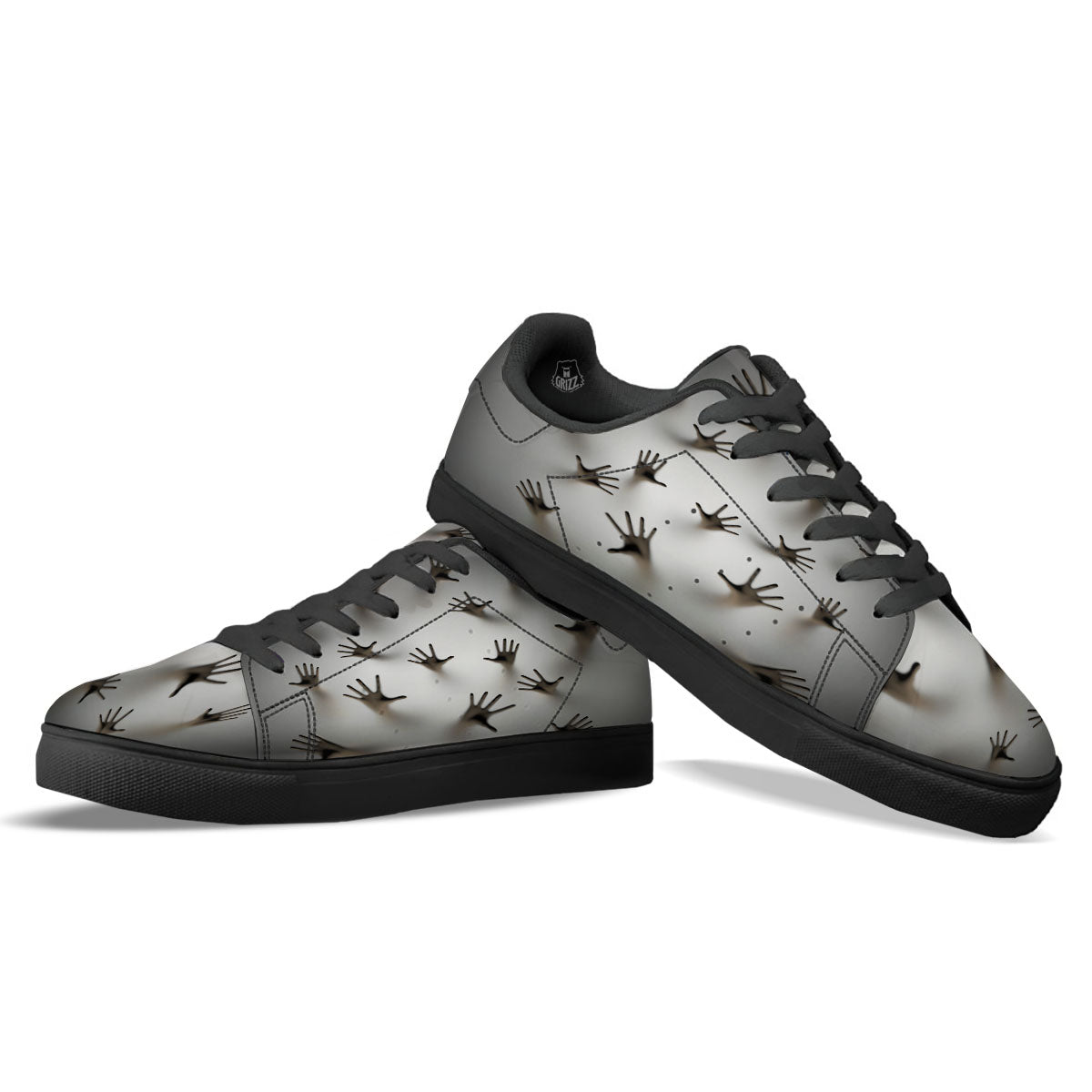 3D Scary Ghost Print Black Low Top Sneakers-grizzshop